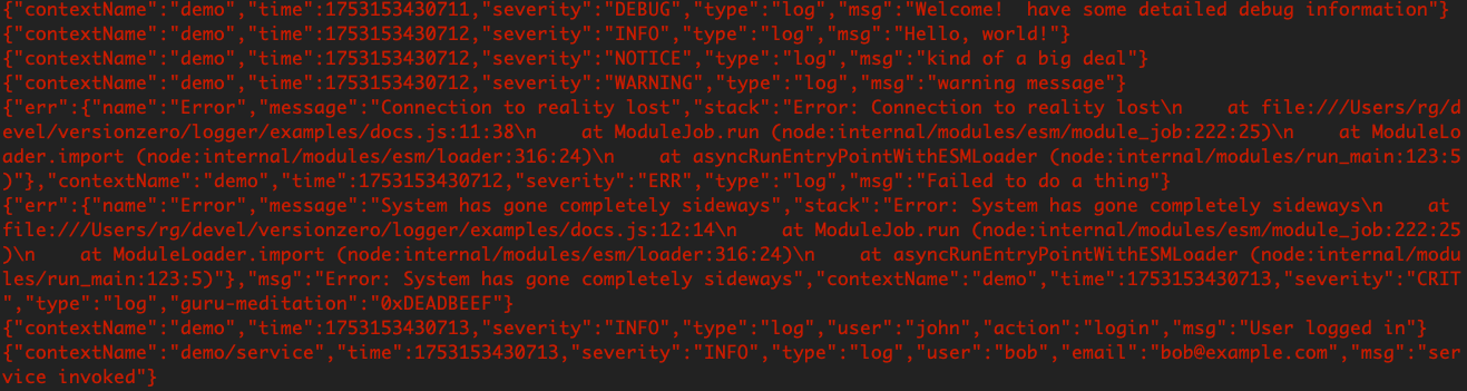 Dark console output example logger console output snapshot